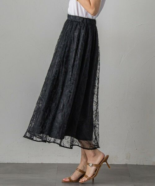 Viaggio Blu / ビアッジョブルー ミニ・ひざ丈スカート | フェザーフラワースカート≪洗濯機で洗える≫ | 詳細5