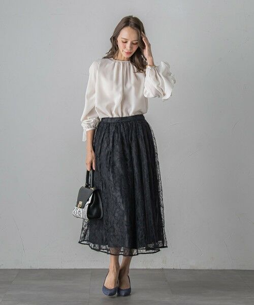 Viaggio Blu / ビアッジョブルー ミニ・ひざ丈スカート | フェザーフラワースカート≪洗濯機で洗える≫ | 詳細8