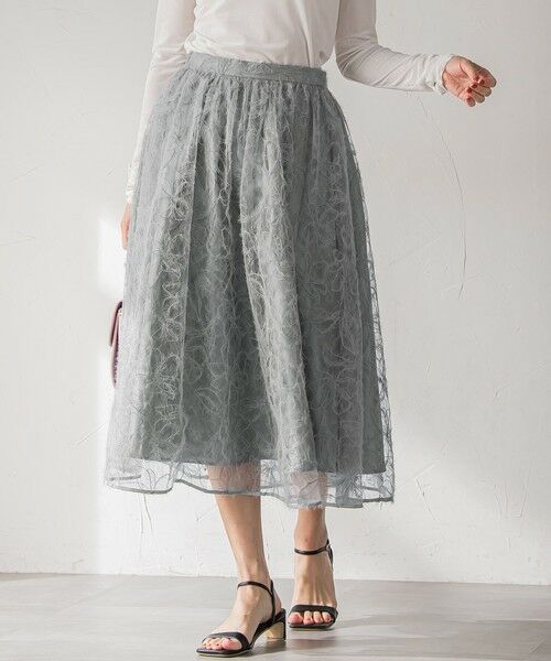 Viaggio Blu / ビアッジョブルー ミニ・ひざ丈スカート | フェザーフラワースカート≪洗濯機で洗える≫ | 詳細17