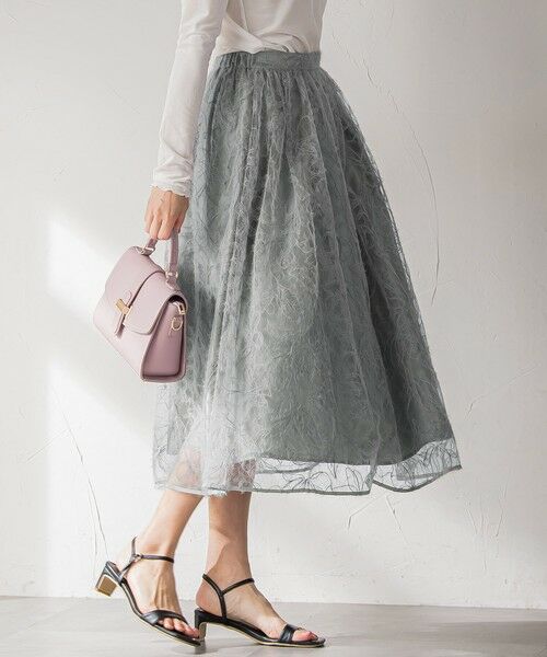 Viaggio Blu / ビアッジョブルー ミニ・ひざ丈スカート | フェザーフラワースカート≪洗濯機で洗える≫ | 詳細19