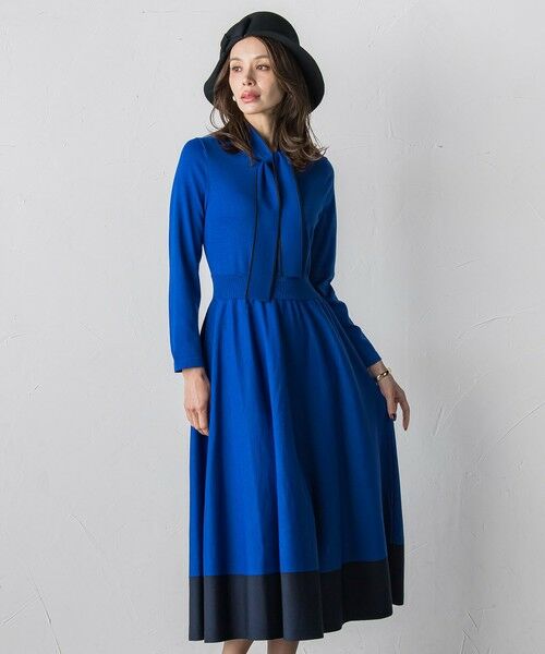 Viaggio Blu / ビアッジョブルー ロング・マキシ丈ワンピース | バイカラーニットワンピース≪手洗い可能≫ | 詳細15