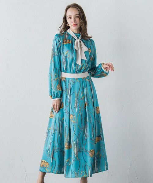 Viaggio Blu/ビアッジョブルー 馬具プリントワンピース&#8810;手洗い可能&#8811; ブルー S