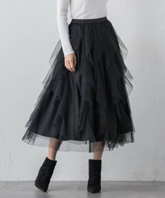 Viaggio Blu / ビアッジョブルー ミニ・ひざ丈スカート | ラッフルチュールスカート≪洗濯機で洗える≫