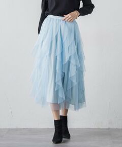 Viaggio Blu / ビアッジョブルー ミニ・ひざ丈スカート | ラッフルチュールスカート≪洗濯機で洗える≫