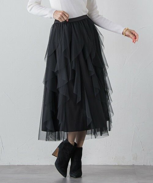 Viaggio Blu / ビアッジョブルー ミニ・ひざ丈スカート | ラッフルチュールスカート≪洗濯機で洗える≫ | 詳細7