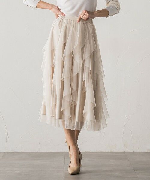 Viaggio Blu / ビアッジョブルー ミニ・ひざ丈スカート | 【新色追加】ラッフルチュールスカート（ベージュ）