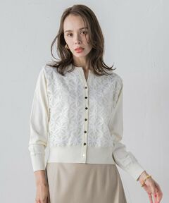 Viaggio Blu / ビアッジョブルー ニット・セーター | チュールテープフラワードッキングカーディガン≪手洗い可能≫