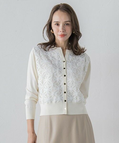 Viaggio Blu / ビアッジョブルー ニット・セーター | チュールテープフラワードッキングカーディガン≪手洗い可能≫ | 詳細1