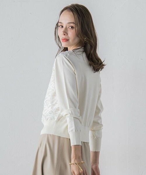 Viaggio Blu / ビアッジョブルー ニット・セーター | チュールテープフラワードッキングカーディガン≪手洗い可能≫ | 詳細3