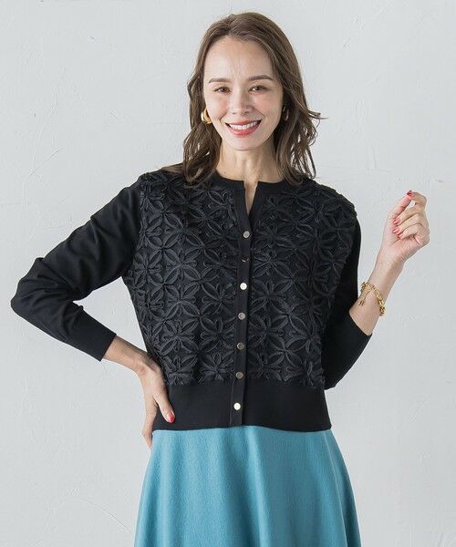 Viaggio Blu / ビアッジョブルー ニット・セーター | チュールテープフラワードッキングカーディガン≪手洗い可能≫ | 詳細10