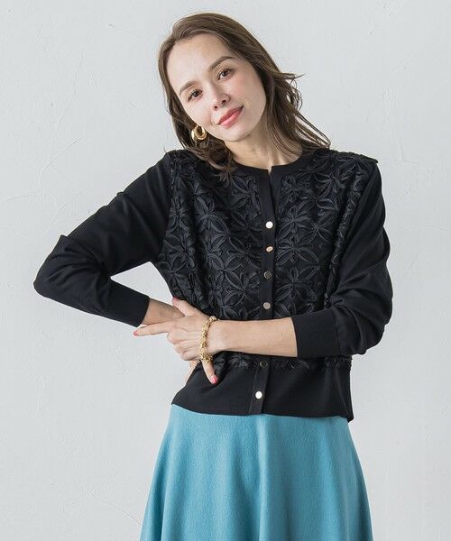 Viaggio Blu / ビアッジョブルー ニット・セーター | チュールテープフラワードッキングカーディガン≪手洗い可能≫ | 詳細11