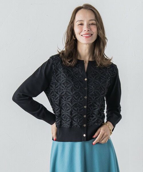 Viaggio Blu / ビアッジョブルー ニット・セーター | チュールテープフラワードッキングカーディガン≪手洗い可能≫ | 詳細12