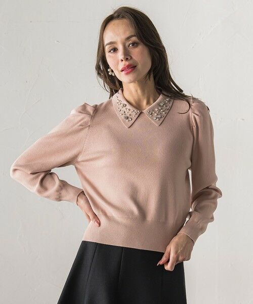 Viaggio Blu / ビアッジョブルー ニット・セーター | 【新色追加】襟ビジューニット（ピンク）