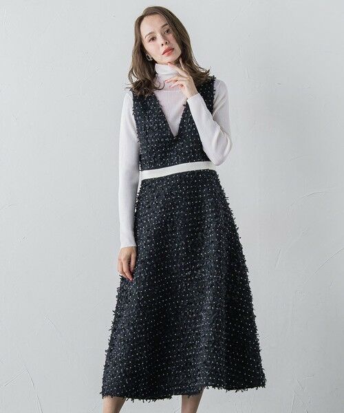 Viaggio Blu/ビアッジョブルー リボンドットツイードワンピース ブラック M