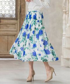 Viaggio Blu / ビアッジョブルー ミニ・ひざ丈スカート | ブルーローズプリントスカート≪洗濯機で洗える≫