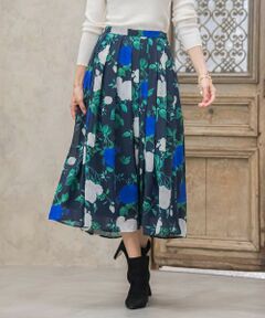 Viaggio Blu / ビアッジョブルー ミニ・ひざ丈スカート | ブルーローズプリントスカート≪洗濯機で洗える≫