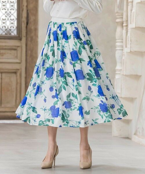 Viaggio Blu / ビアッジョブルー ミニ・ひざ丈スカート | ブルーローズプリントスカート≪洗濯機で洗える≫ | 詳細1