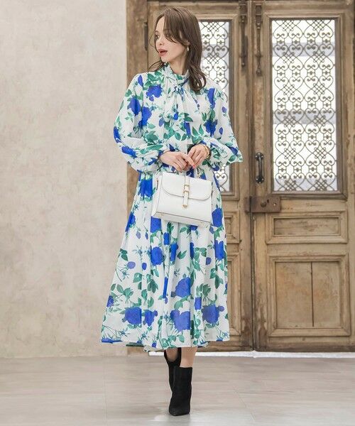 Viaggio Blu / ビアッジョブルー ミニ・ひざ丈スカート | ブルーローズプリントスカート≪洗濯機で洗える≫ | 詳細10