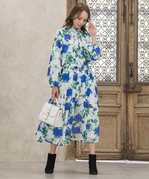 Viaggio Blu / ビアッジョブルー ミニ・ひざ丈スカート | ブルーローズプリントスカート≪洗濯機で洗える≫ | 詳細13