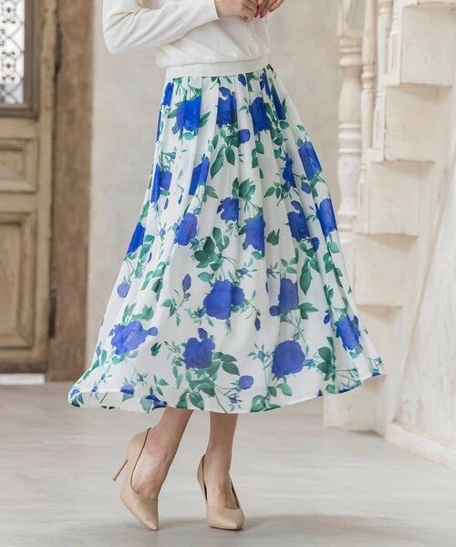 Viaggio Blu / ビアッジョブルー ミニ・ひざ丈スカート | ブルーローズプリントスカート≪洗濯機で洗える≫ | 詳細2