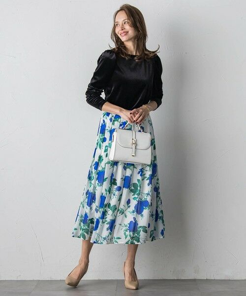 Viaggio Blu / ビアッジョブルー ミニ・ひざ丈スカート | ブルーローズプリントスカート≪洗濯機で洗える≫ | 詳細20