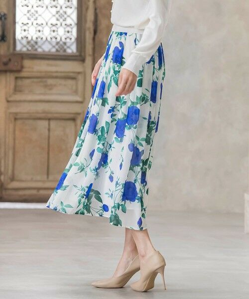 Viaggio Blu / ビアッジョブルー ミニ・ひざ丈スカート | ブルーローズプリントスカート≪洗濯機で洗える≫ | 詳細3