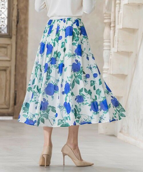 Viaggio Blu / ビアッジョブルー ミニ・ひざ丈スカート | ブルーローズプリントスカート≪洗濯機で洗える≫ | 詳細4