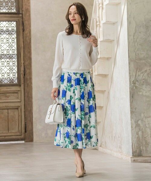 Viaggio Blu / ビアッジョブルー ミニ・ひざ丈スカート | ブルーローズプリントスカート≪洗濯機で洗える≫ | 詳細5