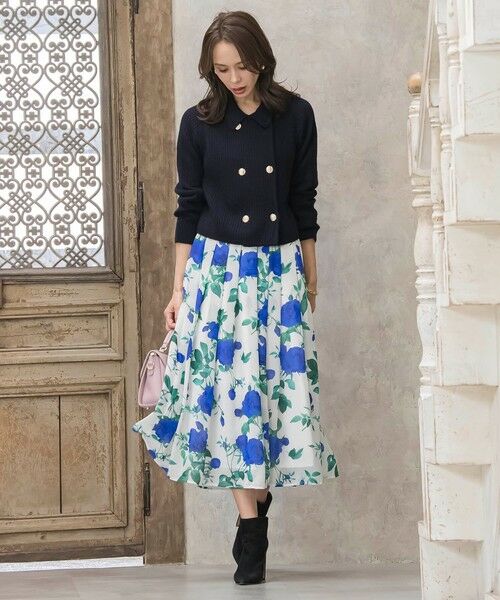 Viaggio Blu / ビアッジョブルー ミニ・ひざ丈スカート | ブルーローズプリントスカート≪洗濯機で洗える≫ | 詳細7