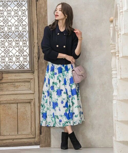 Viaggio Blu / ビアッジョブルー ミニ・ひざ丈スカート | ブルーローズプリントスカート≪洗濯機で洗える≫ | 詳細8