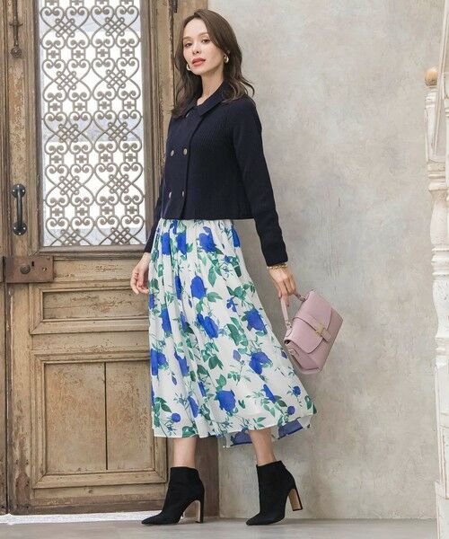 Viaggio Blu / ビアッジョブルー ミニ・ひざ丈スカート | ブルーローズプリントスカート≪洗濯機で洗える≫ | 詳細9