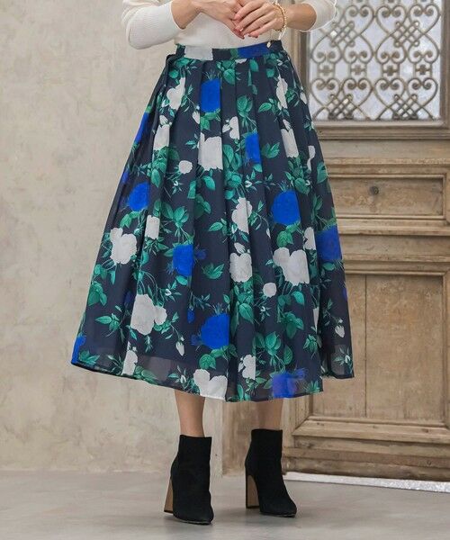 Viaggio Blu / ビアッジョブルー ミニ・ひざ丈スカート | ブルーローズプリントスカート≪洗濯機で洗える≫ | 詳細23