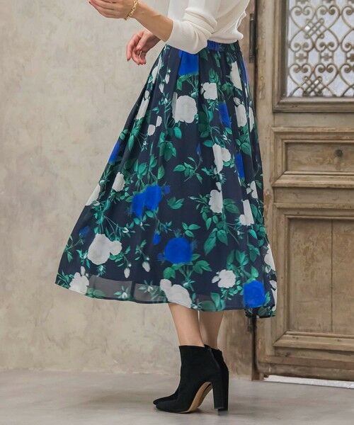 Viaggio Blu / ビアッジョブルー ミニ・ひざ丈スカート | ブルーローズプリントスカート≪洗濯機で洗える≫ | 詳細24