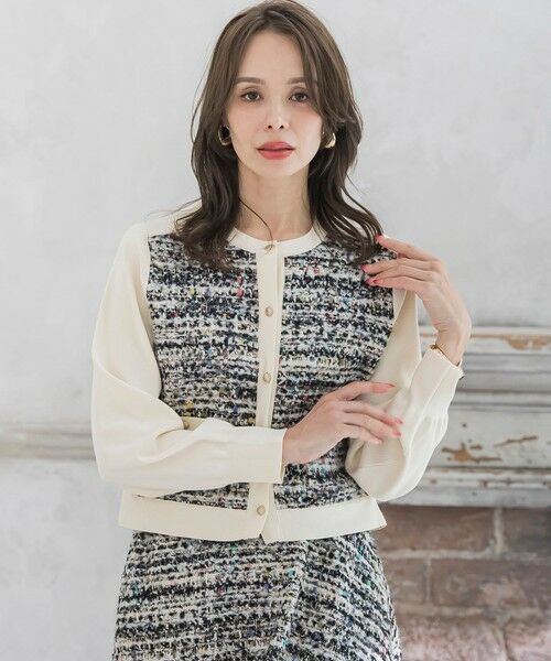 Viaggio Blu/ビアッジョブルー ツイードドッキングカーディガン アイボリー S