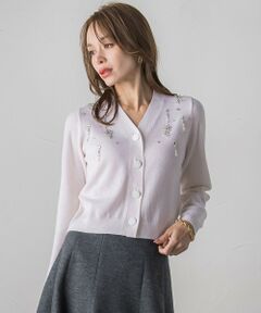 Viaggio Blu / ビアッジョブルー カーディガン・ボレロ | Vネックビジューカーディガン≪手洗い可能≫