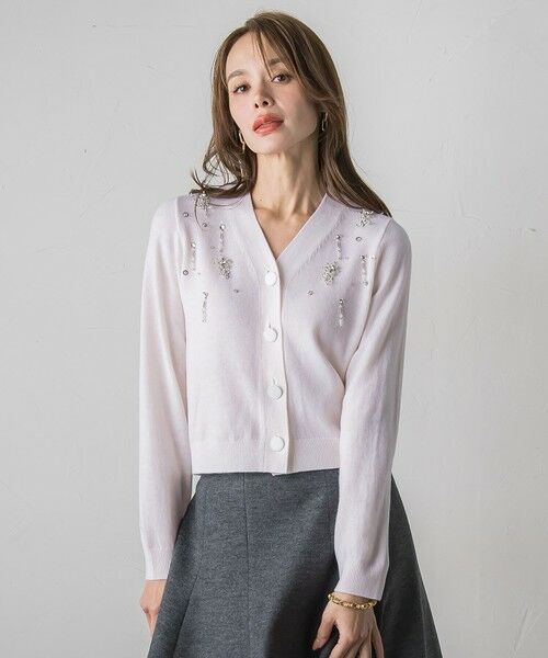 Viaggio Blu / ビアッジョブルー カーディガン・ボレロ | Vネックビジューカーディガン≪手洗い可能≫ | 詳細3