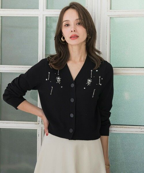 Viaggio Blu / ビアッジョブルー カーディガン・ボレロ | Vネックビジューカーディガン≪手洗い可能≫ | 詳細11