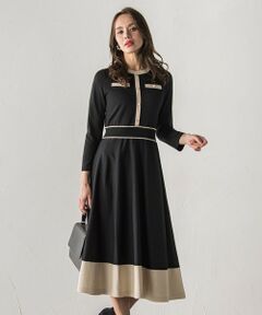 Viaggio Blu / ビアッジョブルー ロング・マキシ丈ワンピース | バイカラーニットワンピース