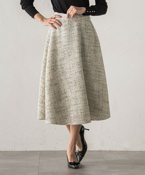 Viaggio Blu / ビアッジョブルー ミニ・ひざ丈スカート | モノトーンツイードスカート（オフホワイト）