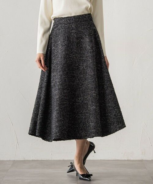 Viaggio Blu / ビアッジョブルー ミニ・ひざ丈スカート | モノトーンツイードスカート（ブラック）