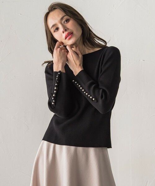 Viaggio Blu / ビアッジョブルー ニット・セーター | 袖フリルパールリブニット（ブラック）