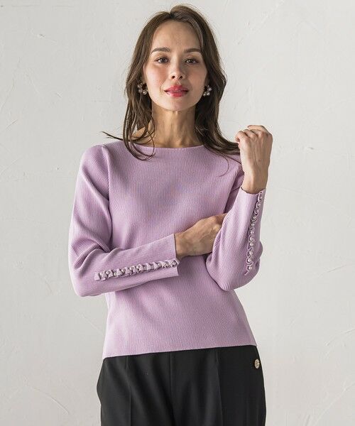 Viaggio Blu / ビアッジョブルー ニット・セーター | 袖フリルパールリブニット（パープル）