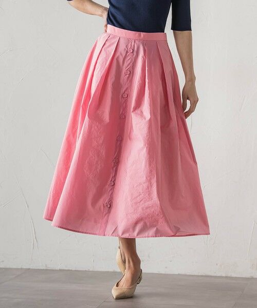 Viaggio Blu / ビアッジョブルー ミニ・ひざ丈スカート | フロントボタンタフタスカート（ピンク）