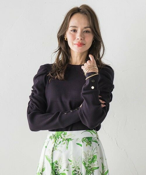 Viaggio Blu / ビアッジョブルー ニット・セーター | シャーリングスリーブニット（ネイビー）