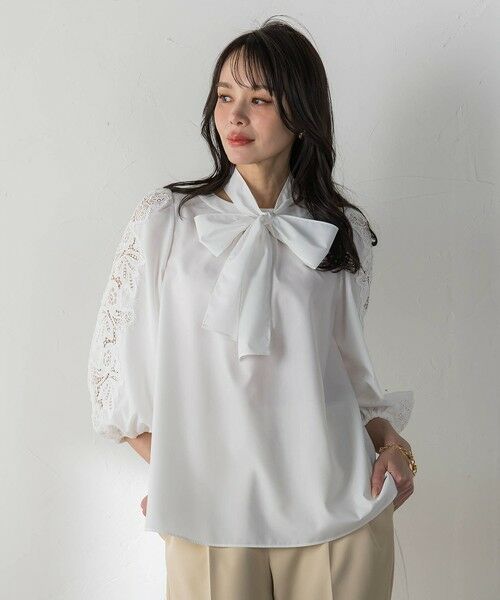 Viaggio Blu / ビアッジョブルー シャツ・ブラウス | 袖レースブラウス（ホワイト）