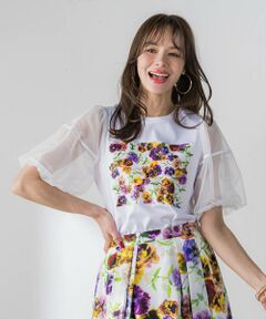 Viaggio Blu / ビアッジョブルー カットソー | 【KEITA KAWASAKI × Viaggio Bluコラボ】袖チュールプリントTシャツ
