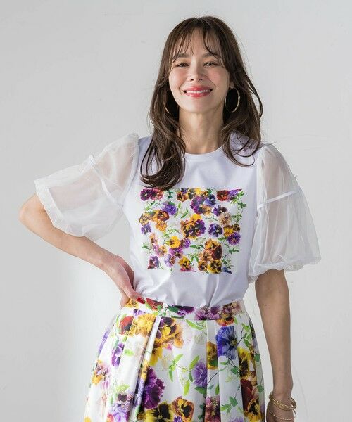 Viaggio Blu / ビアッジョブルー カットソー | 【KEITA KAWASAKI × Viaggio Bluコラボ】袖チュールプリントTシャツ | 詳細1