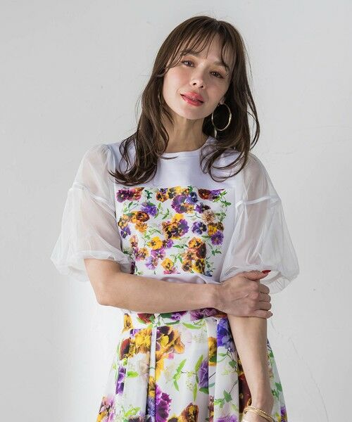 Viaggio Blu / ビアッジョブルー カットソー | 【KEITA KAWASAKI × Viaggio Bluコラボ】袖チュールプリントTシャツ | 詳細4