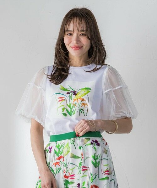 Viaggio Blu / ビアッジョブルー カットソー | 【KEITA KAWASAKI × Viaggio Bluコラボ】袖チュールプリントTシャツ（アイボリー）