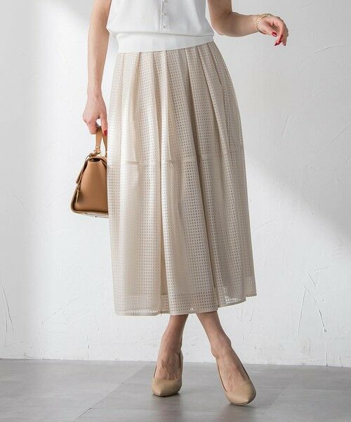 Viaggio Blu / ビアッジョブルー ミニ・ひざ丈スカート | ラッセルレースチェックスカート（ベージュ）